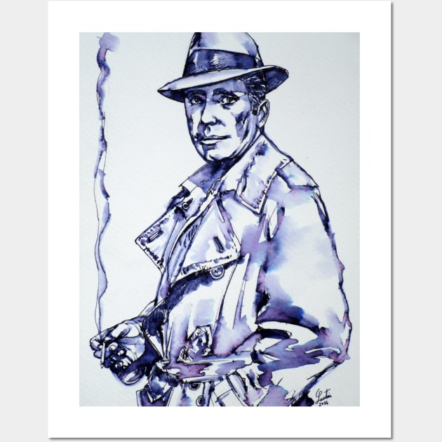 HUMPHREY BOGART watercolor and ink portrait Wall Art by lautir